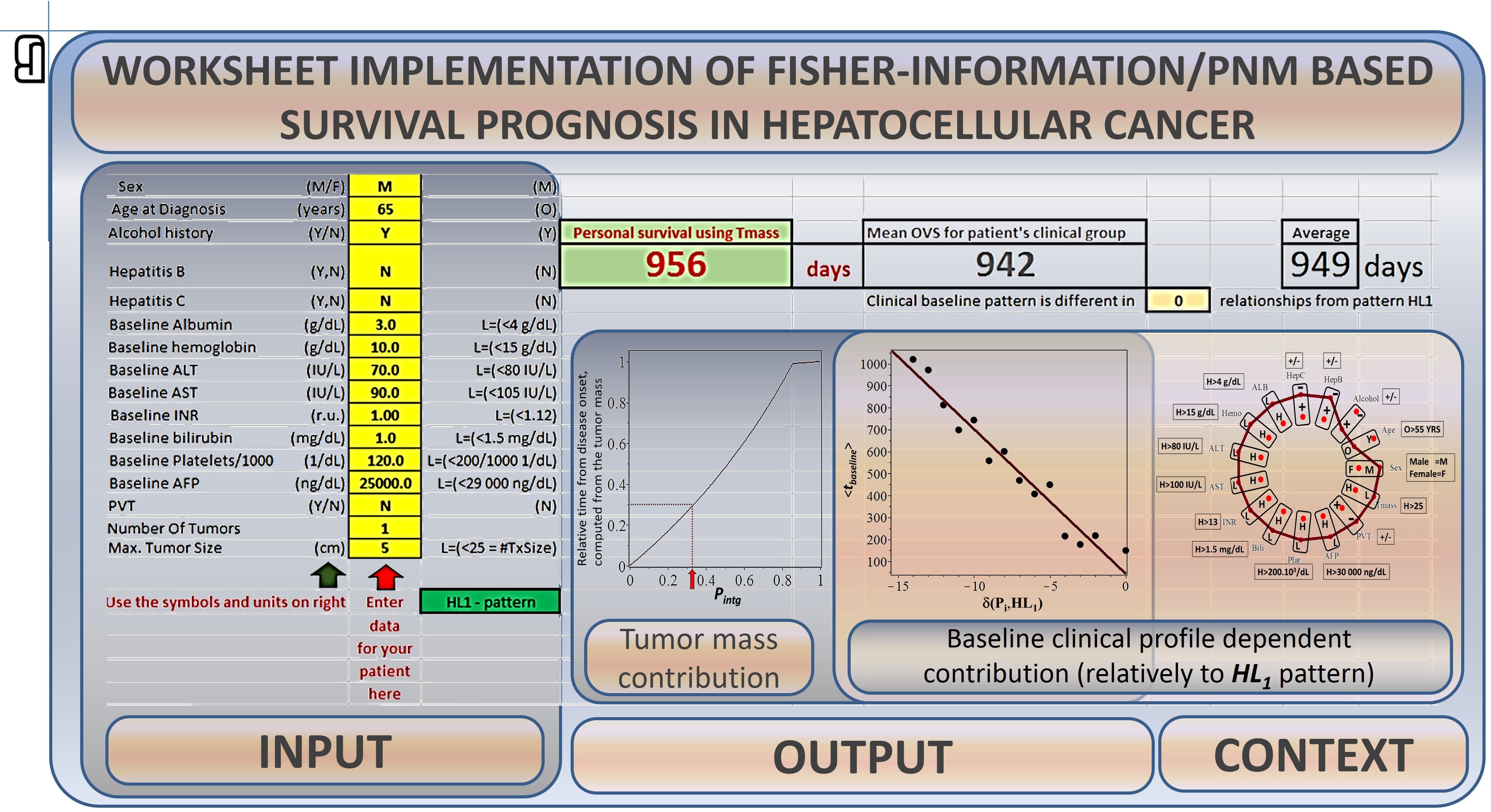 Screenshot of the HCC survival-prognosis worksheet tool